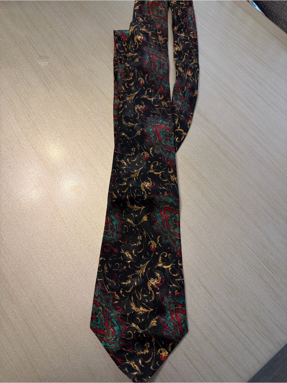 Classic Black Paisley Men's Tie with Red & Green Accents